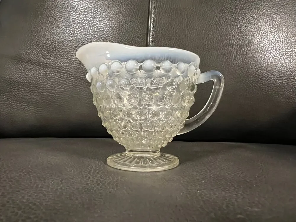 Anchor Hocking Milk glass hobnail creamer pitcher- Antique